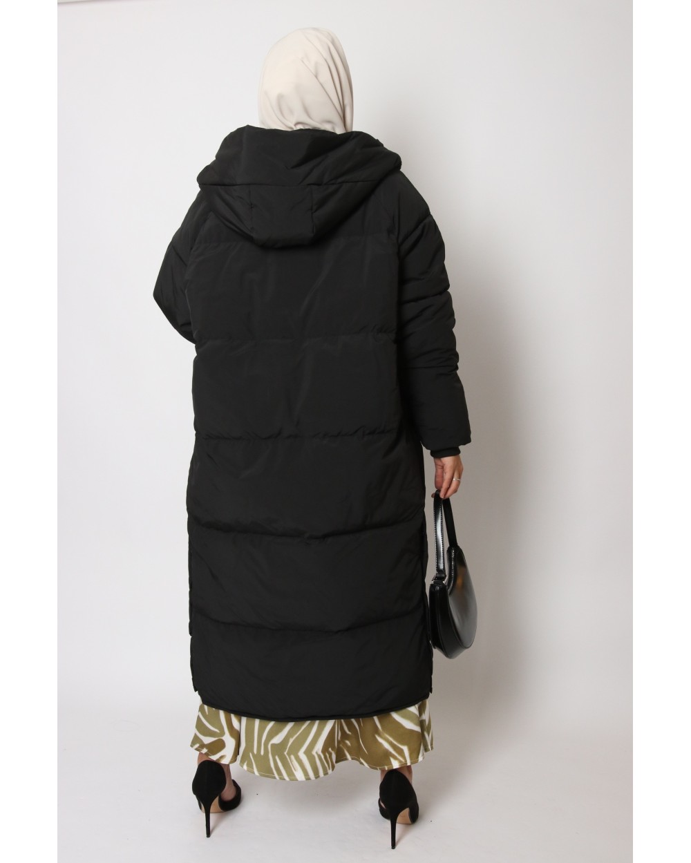 Maxi long down jacket with hood