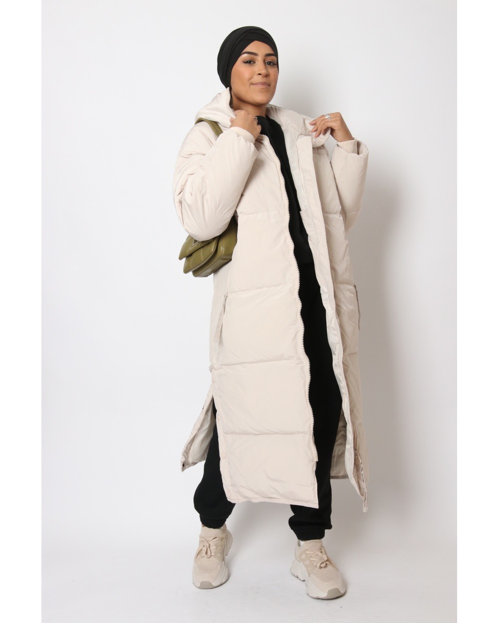 Maxi long down jacket with hood