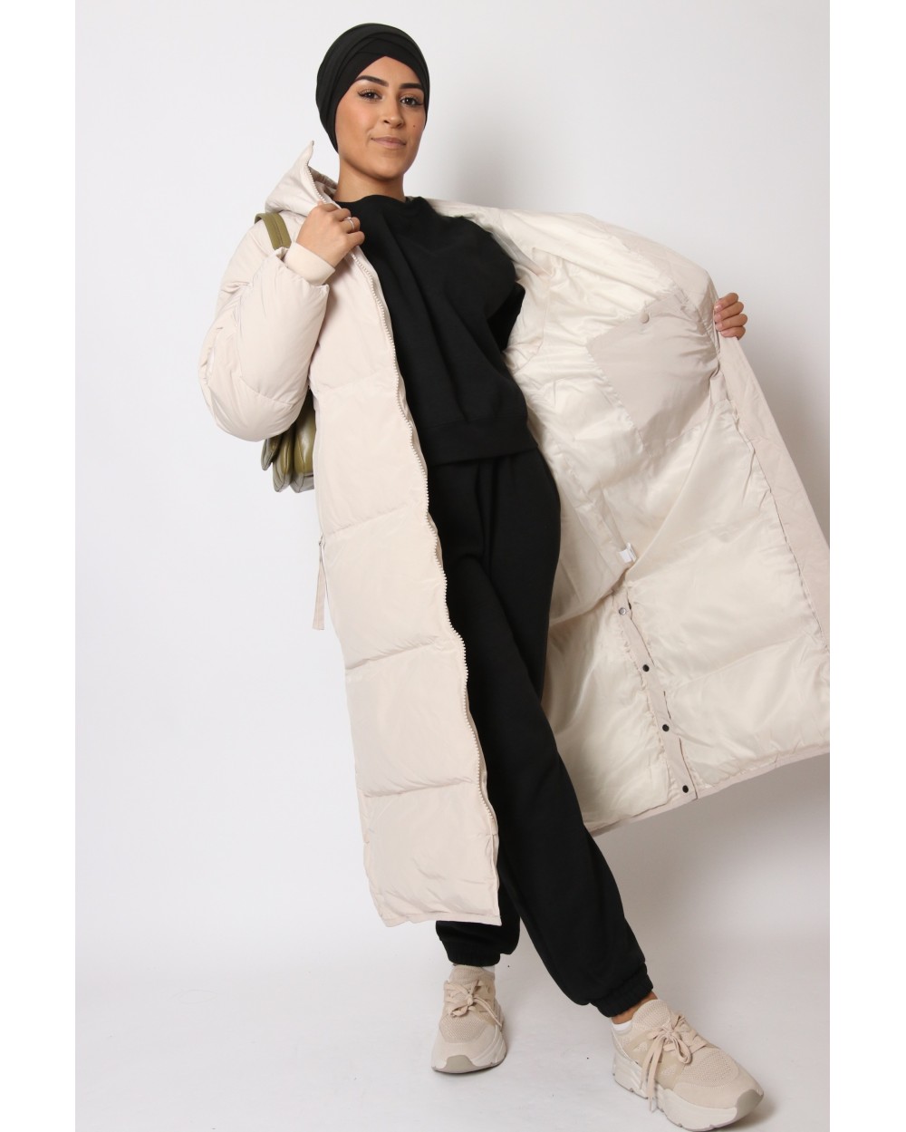 Maxi long down jacket with hood