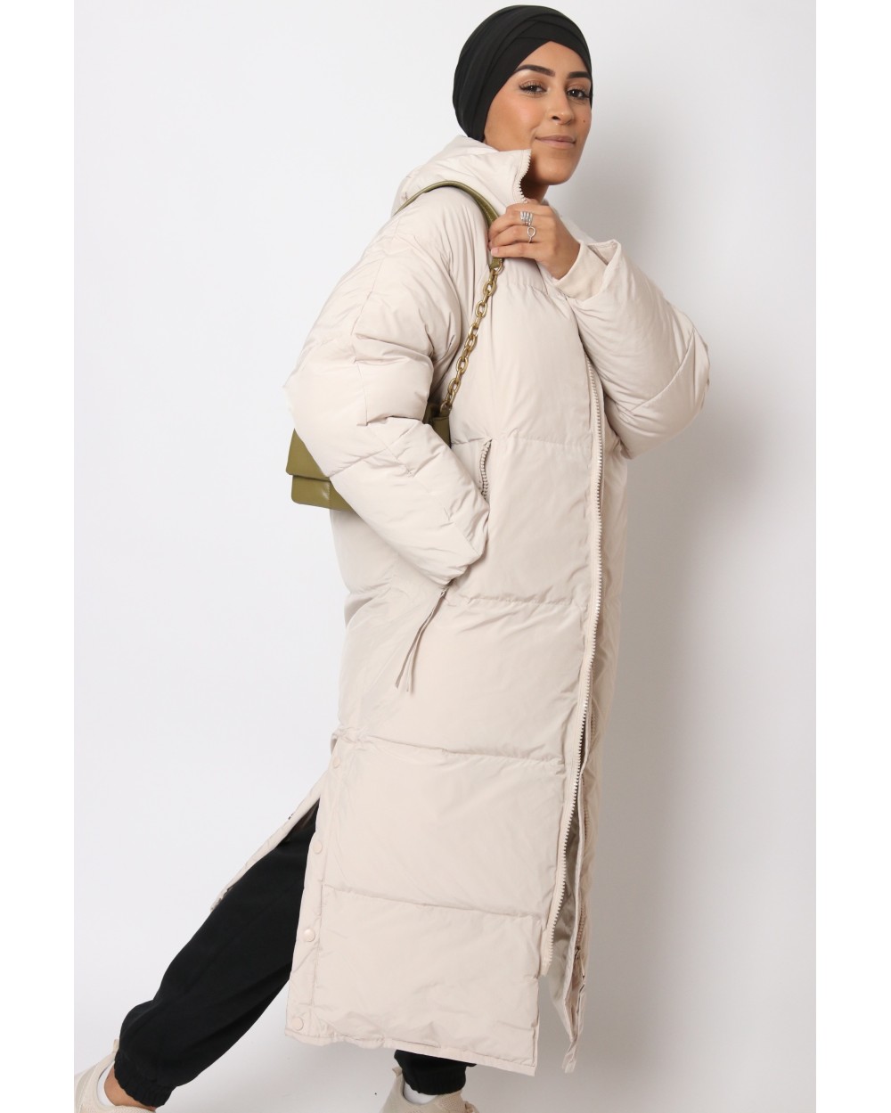 Maxi long down jacket with hood