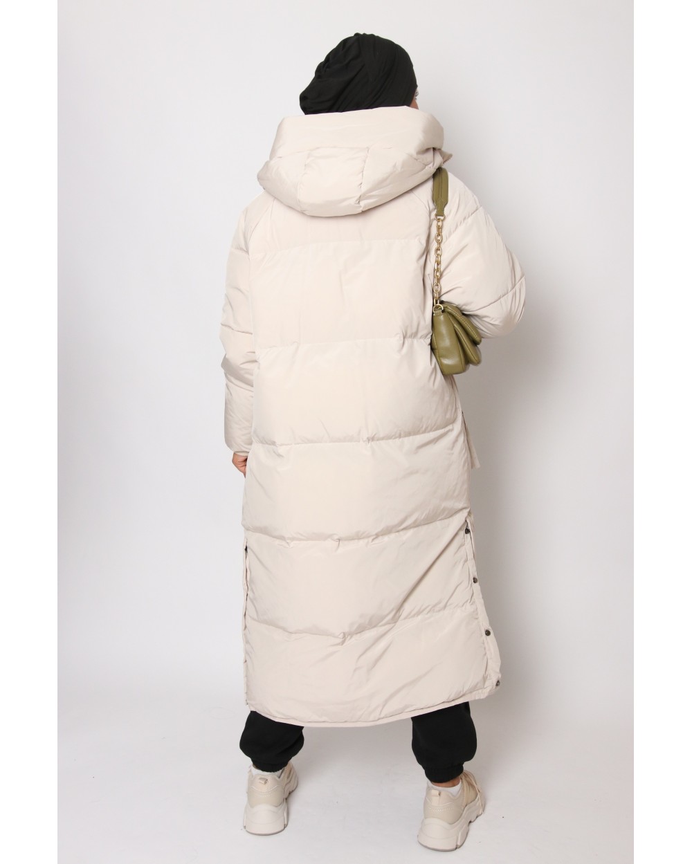 Maxi long down jacket with hood