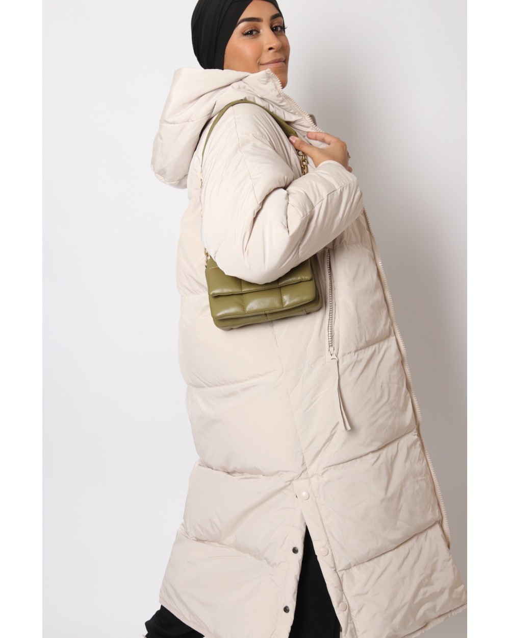 Maxi long down jacket with hood