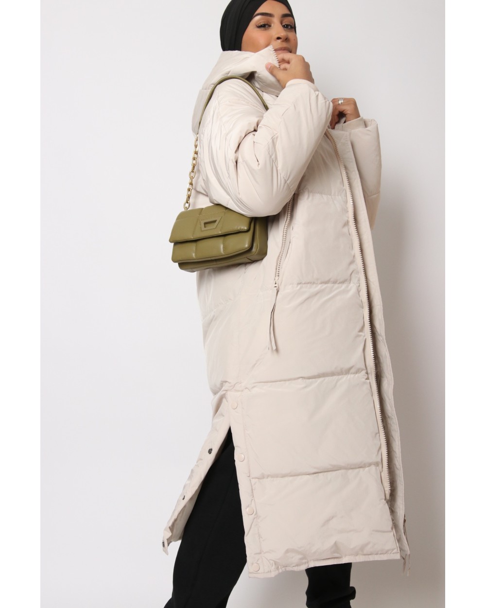 Maxi long down jacket with hood