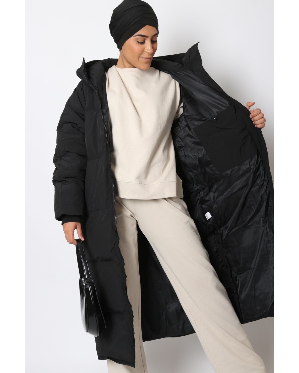 Maxi long down jacket with hood