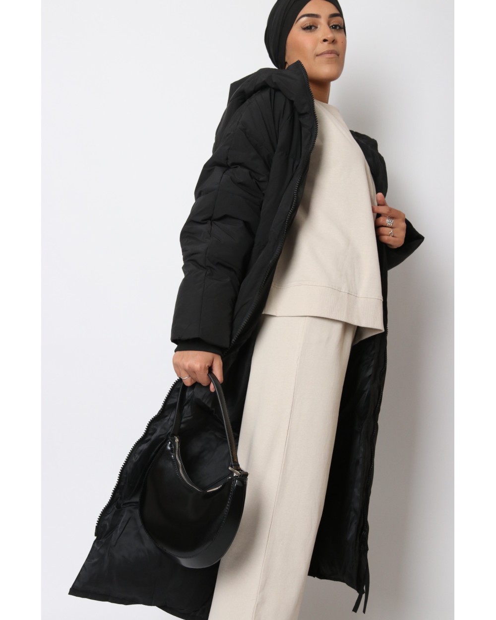 Maxi long down jacket with hood