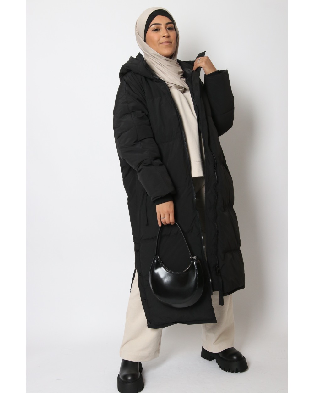 Maxi long down jacket with hood