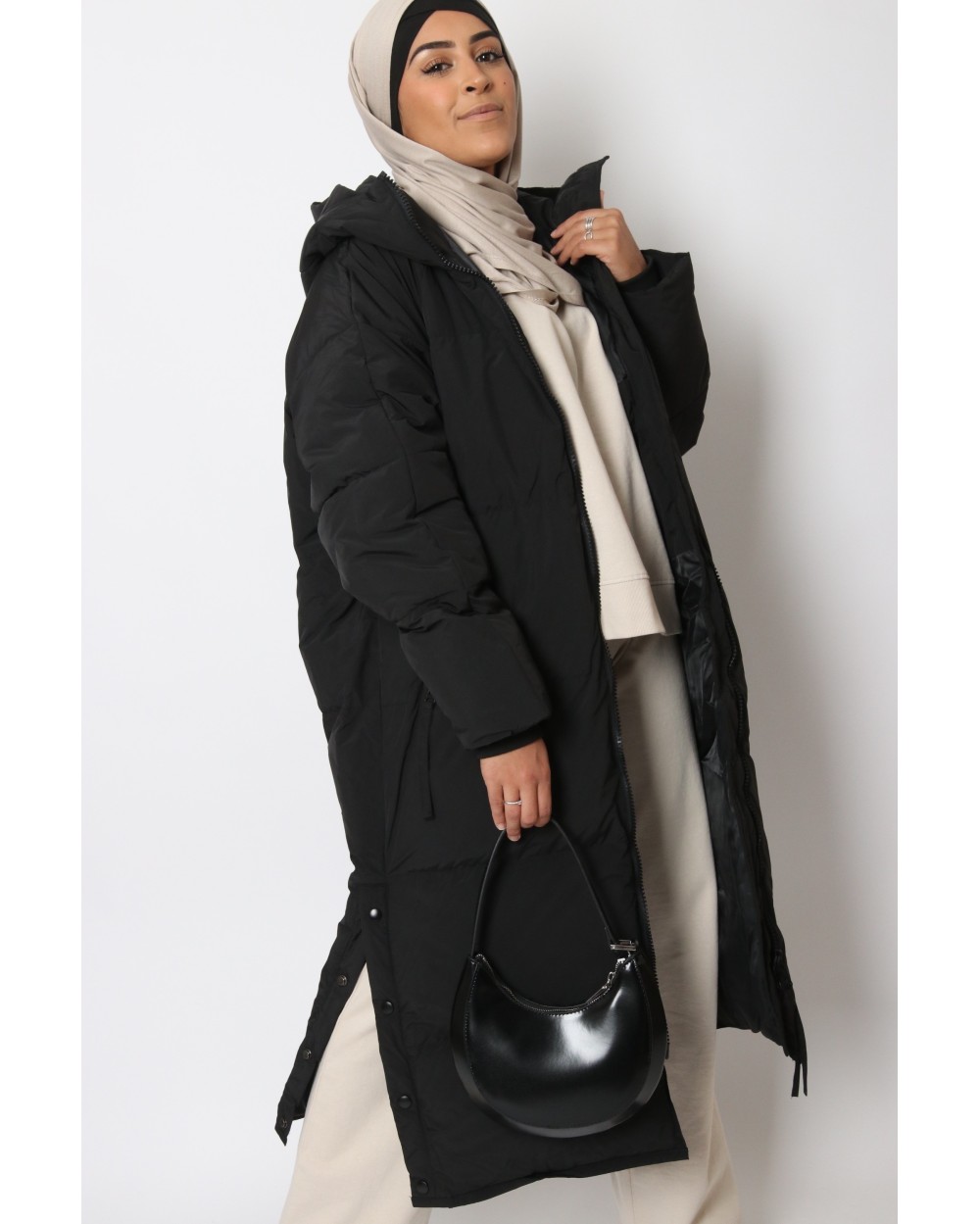 Maxi long down jacket with hood