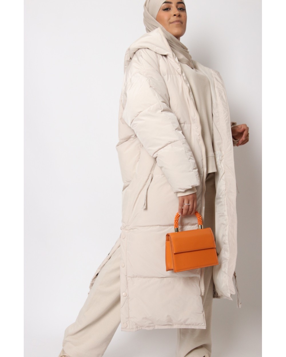Maxi long down jacket with hood