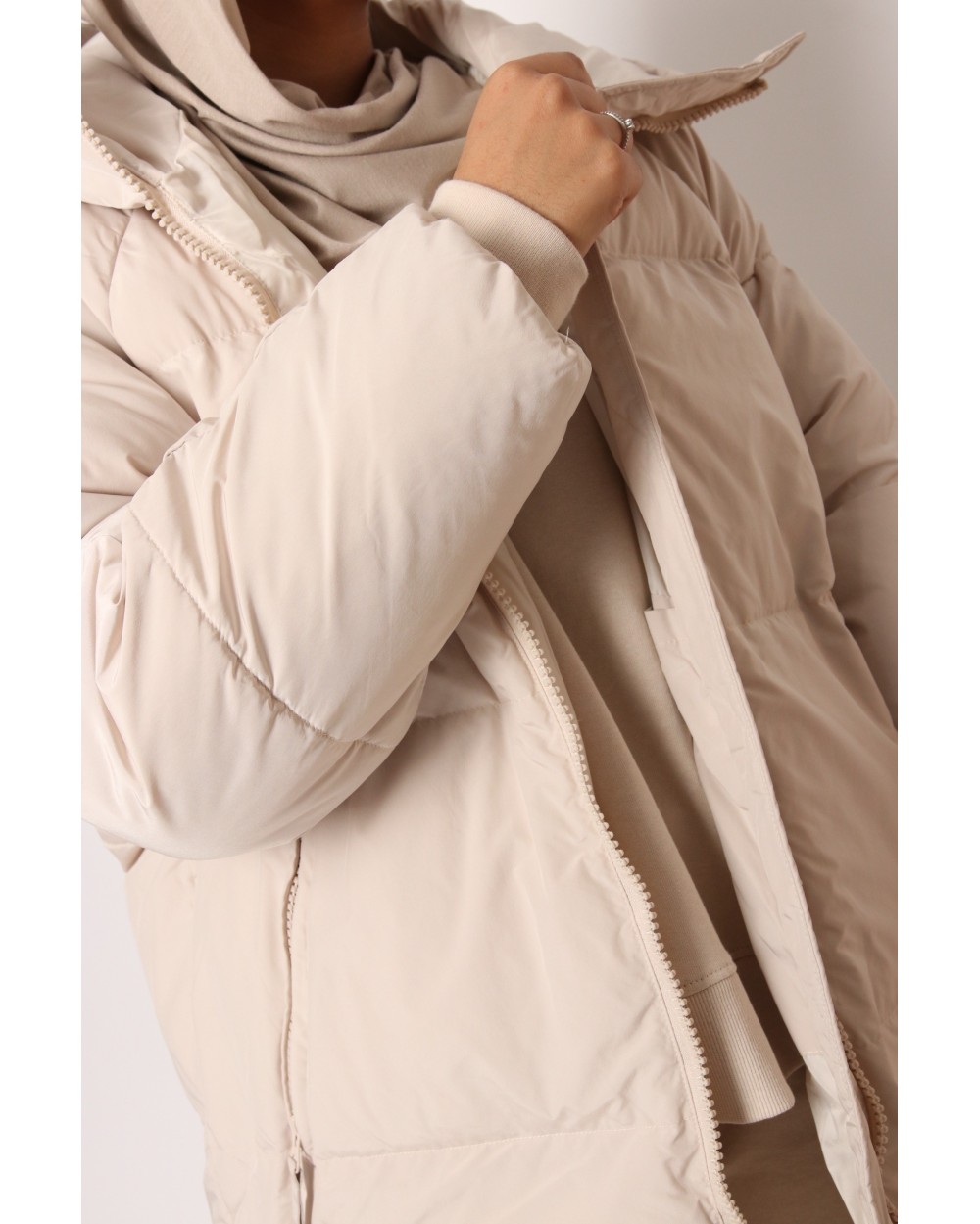 Maxi long down jacket with hood