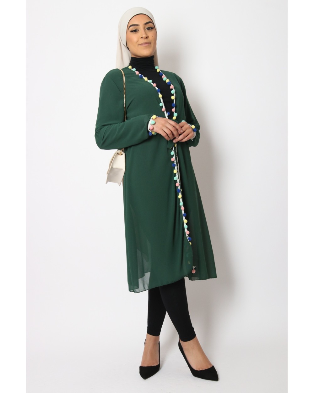 Kimono avec pompom multicolores