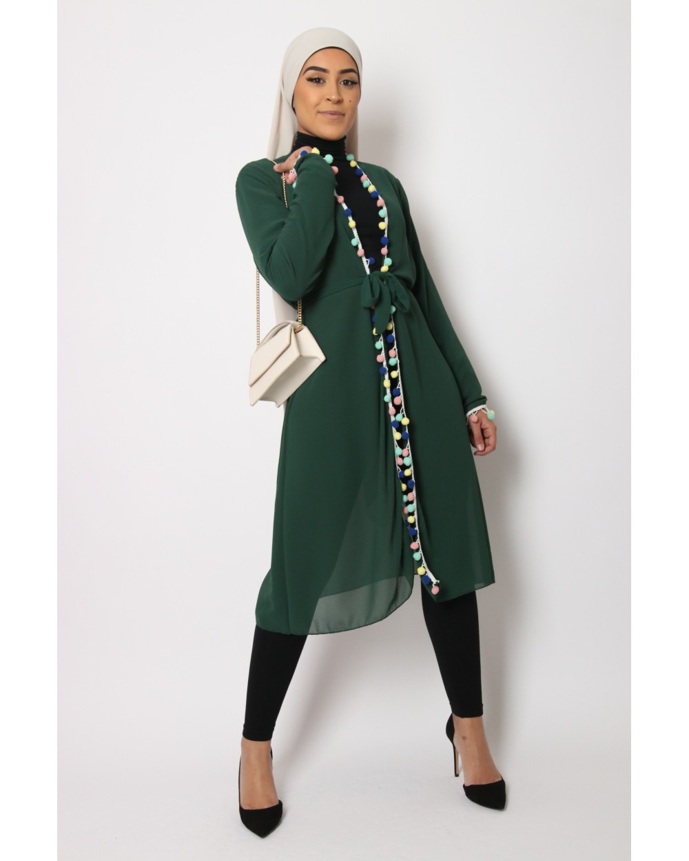 Kimono avec pompom multicolores