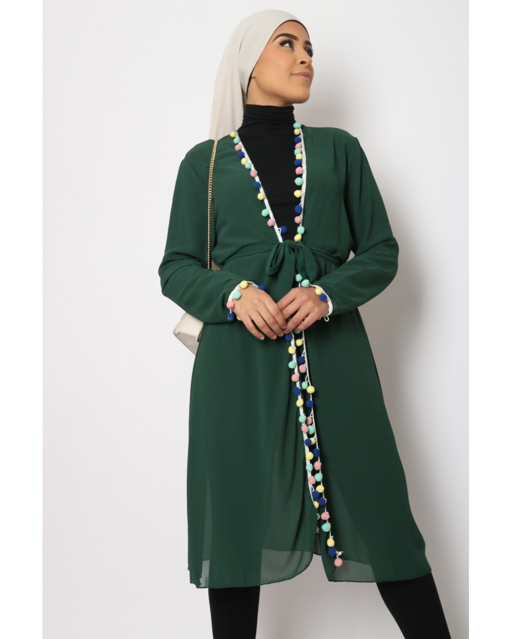 Kimono with multicolor pompom