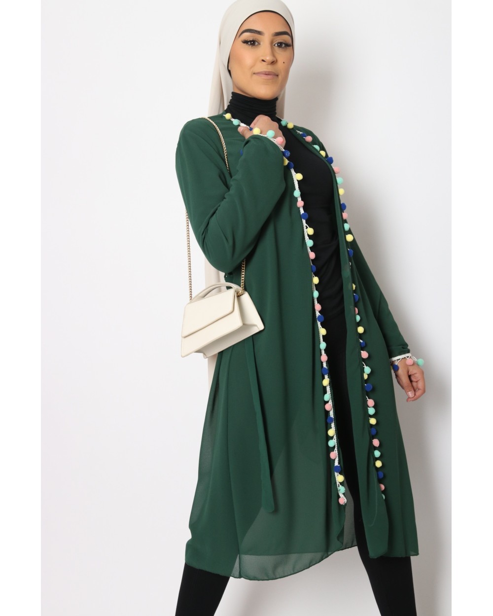 Kimono avec pompom multicolores