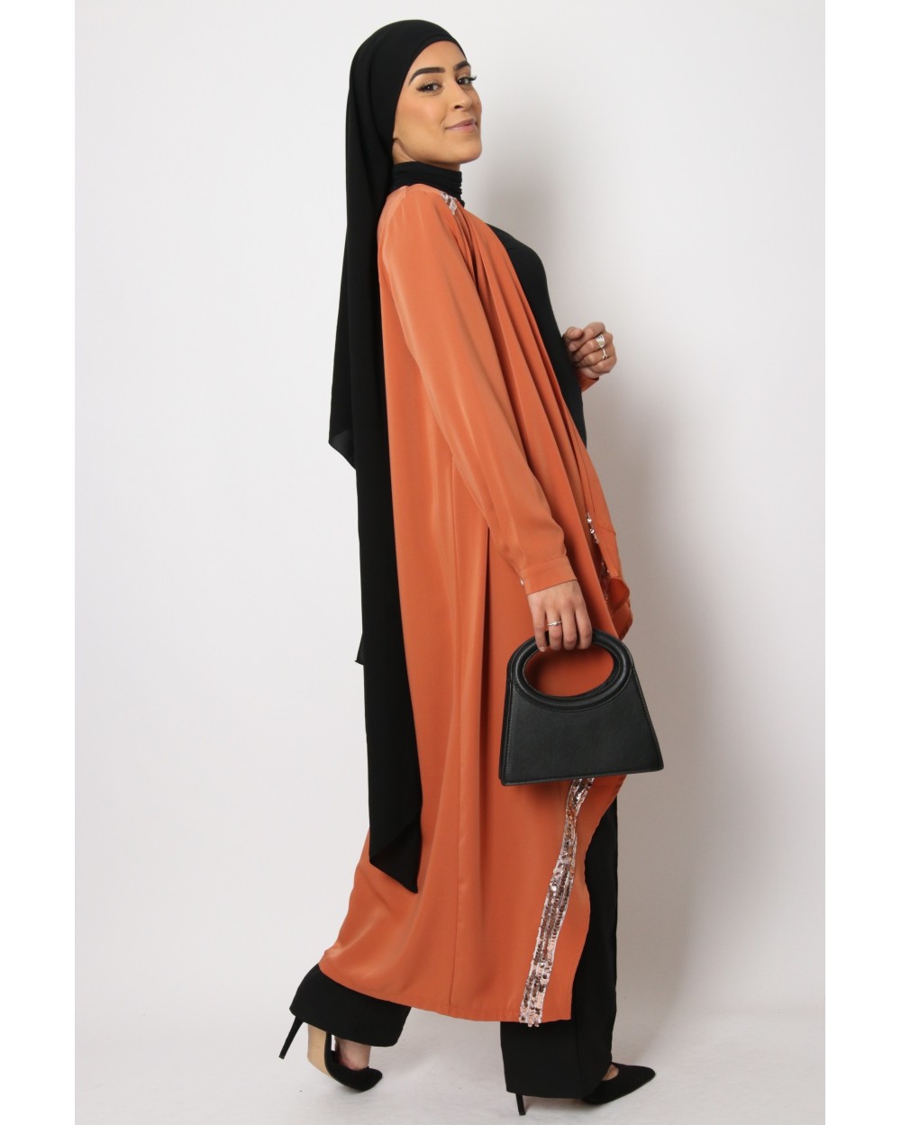 Asymmetric sequin Khawla Kimono