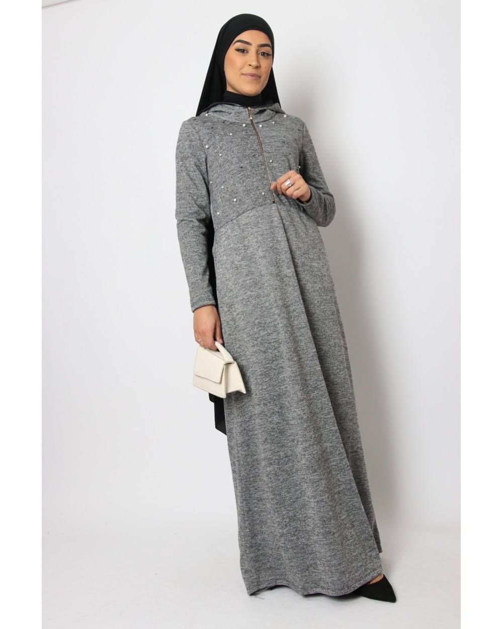 Beaded zip-off dress with hood