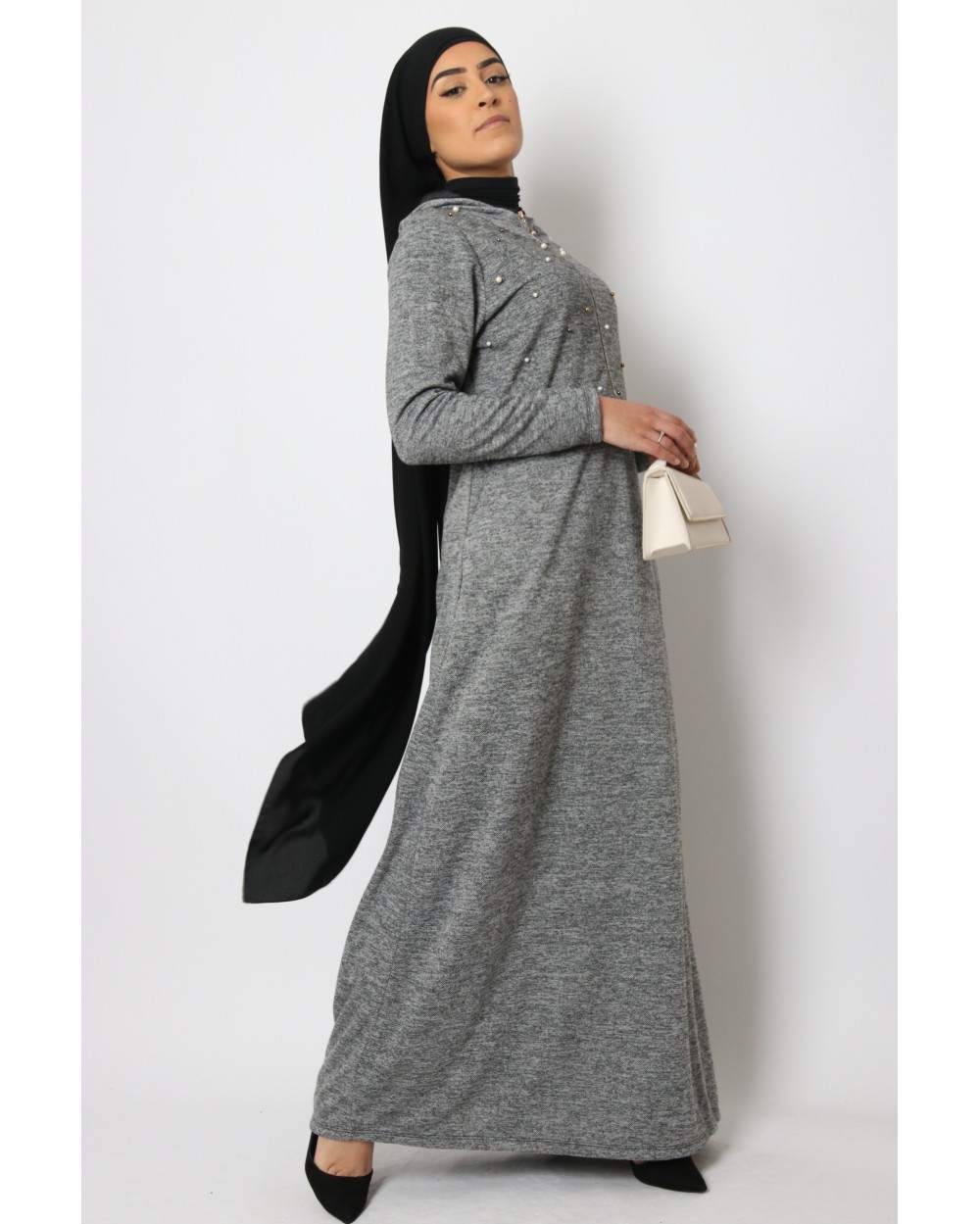 Beaded zip-off dress with hood