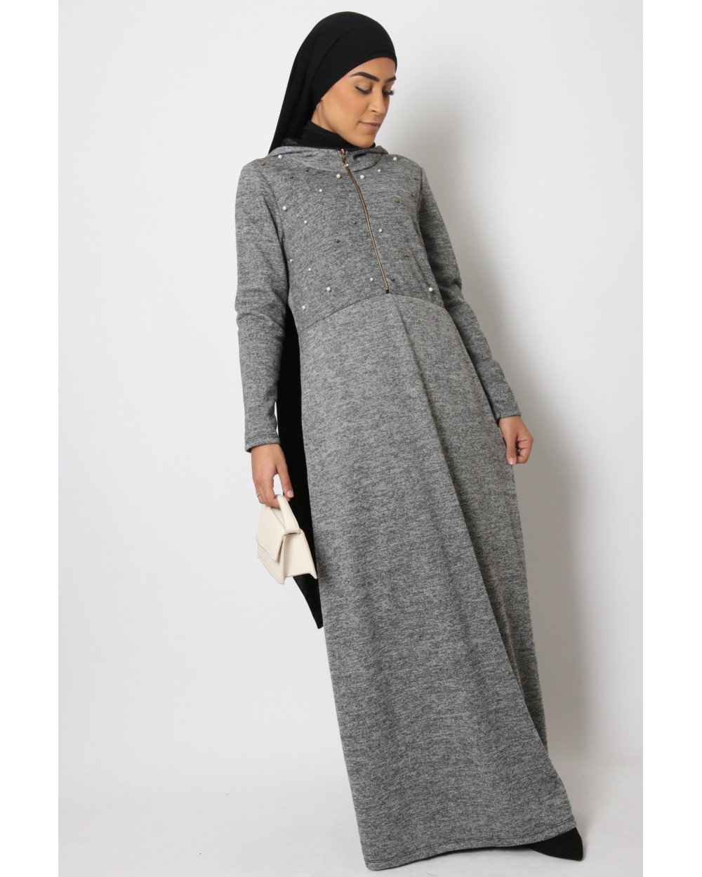 Beaded zip-off dress with hood