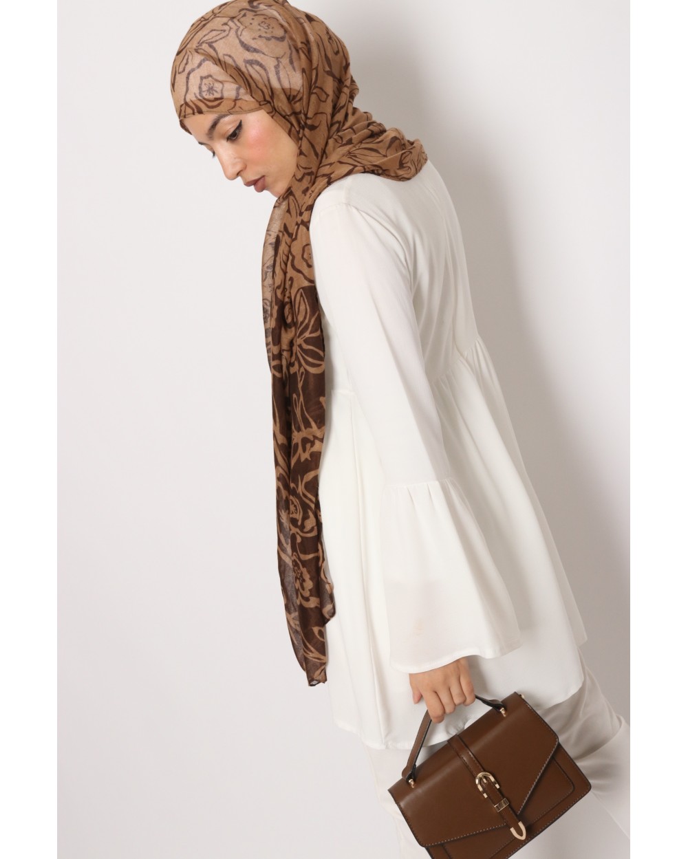 Maxi Hijab printed large flowers and bi-color