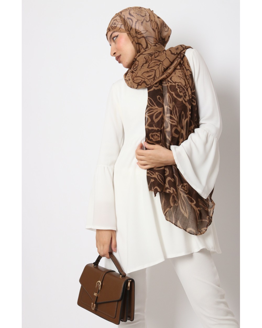 Maxi Hijab printed large flowers and bi-color