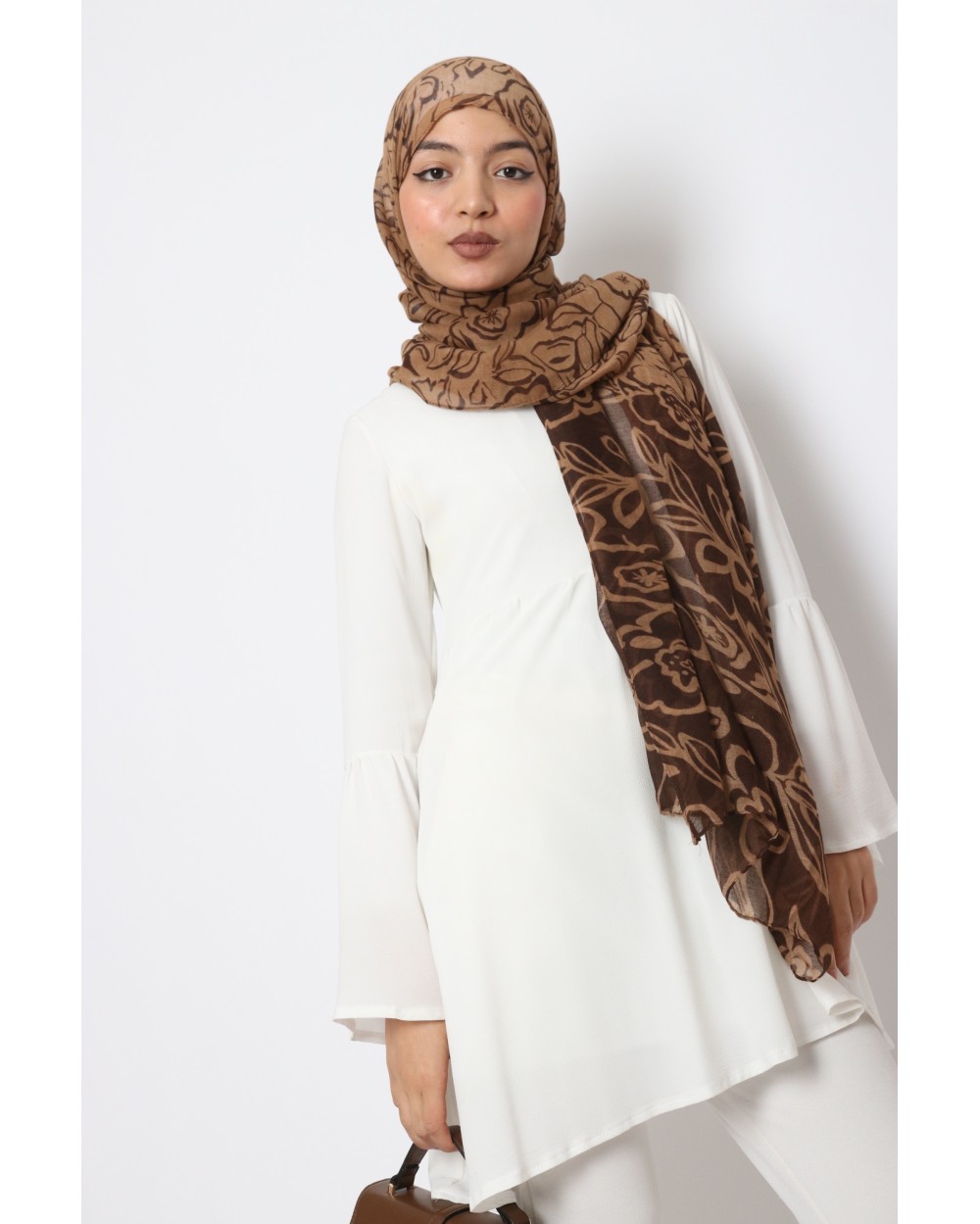 Maxi Hijab printed large flowers and bi-color