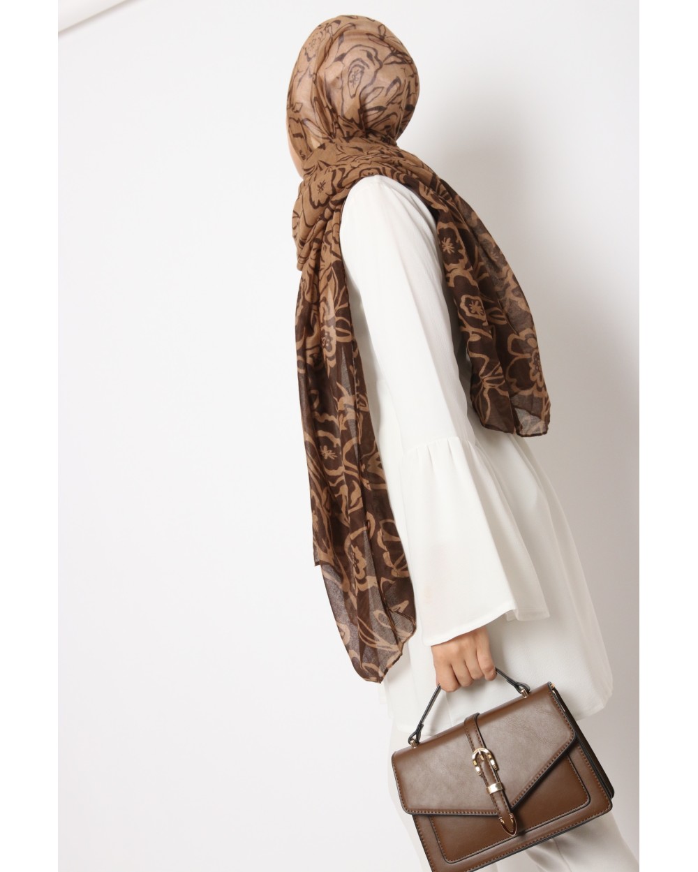 Maxi Hijab printed large flowers and bi-color