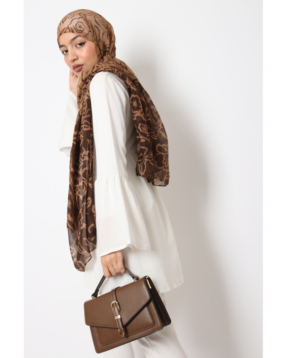 Maxi Hijab printed large flowers and bi-color