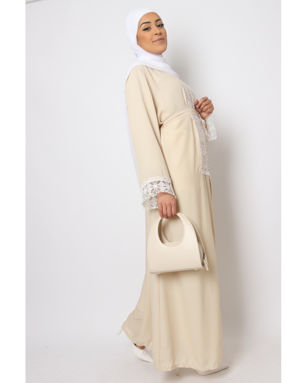 Kimono long Anya with white lace