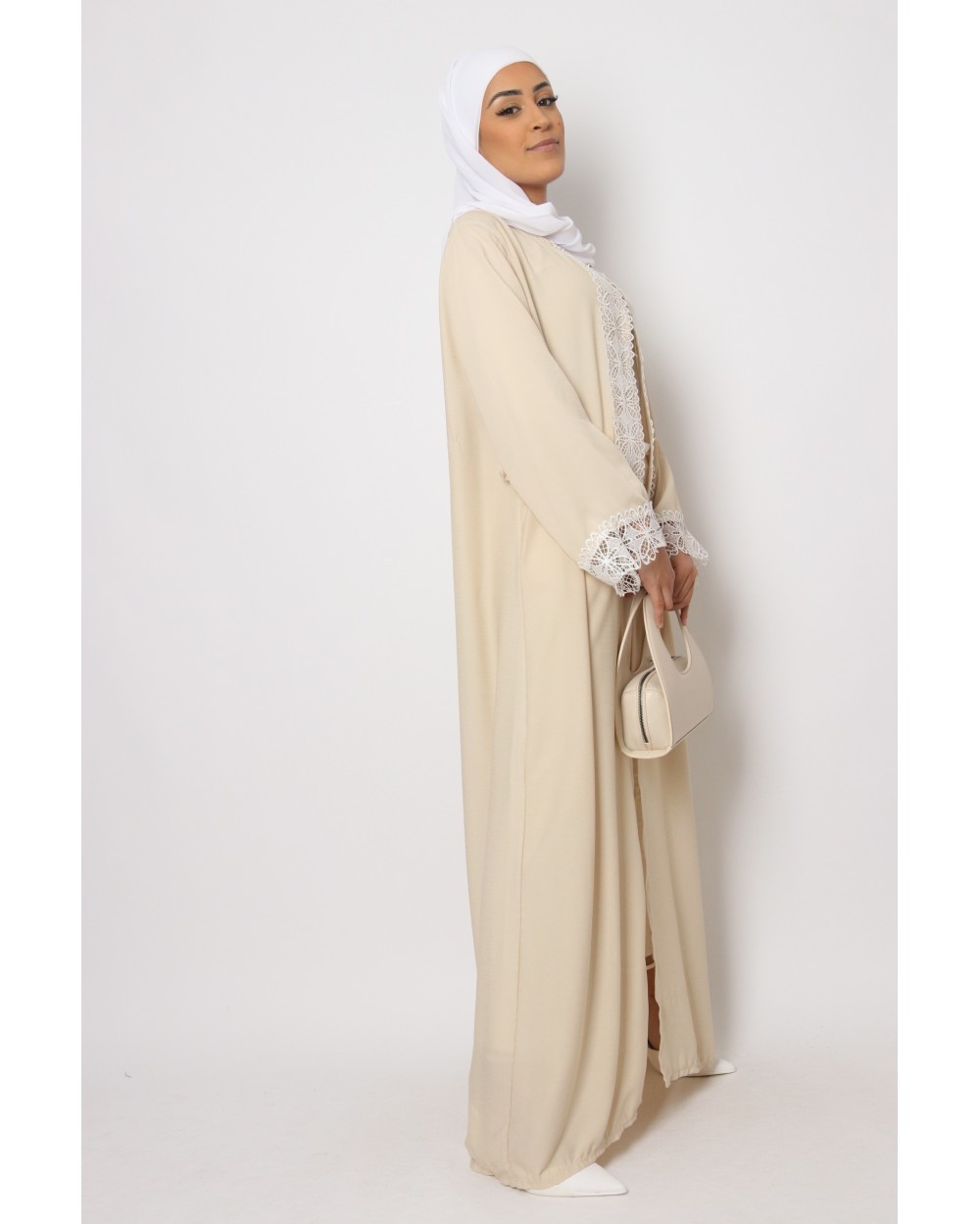 Kimono long Anya with white lace