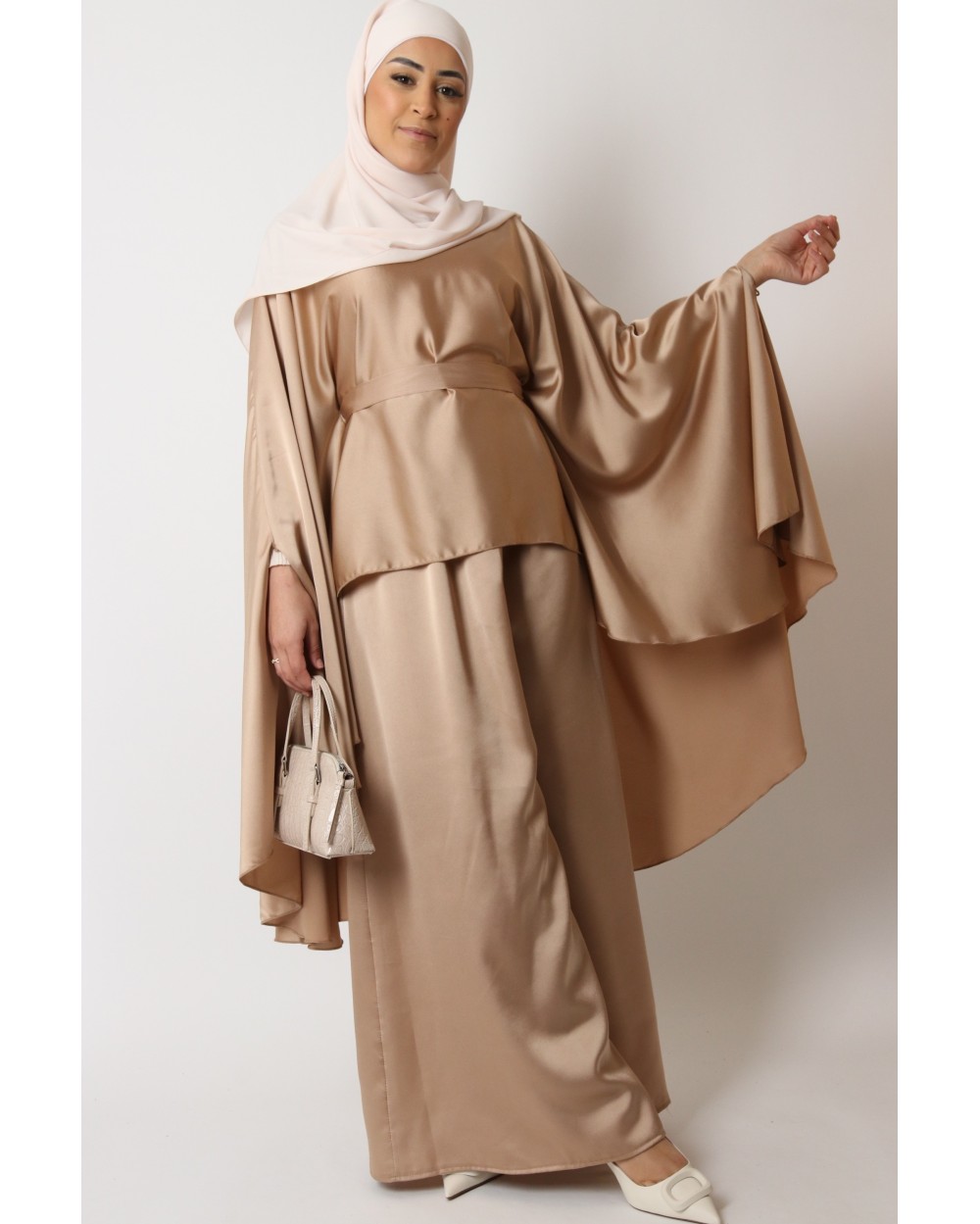 Satin skirt butterfly tunic set