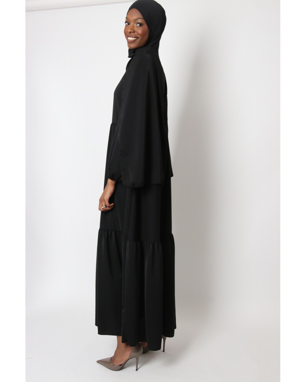 Integrated hijab ruffled dress