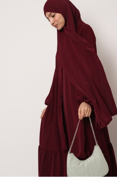 Integrated hijab ruffled dress