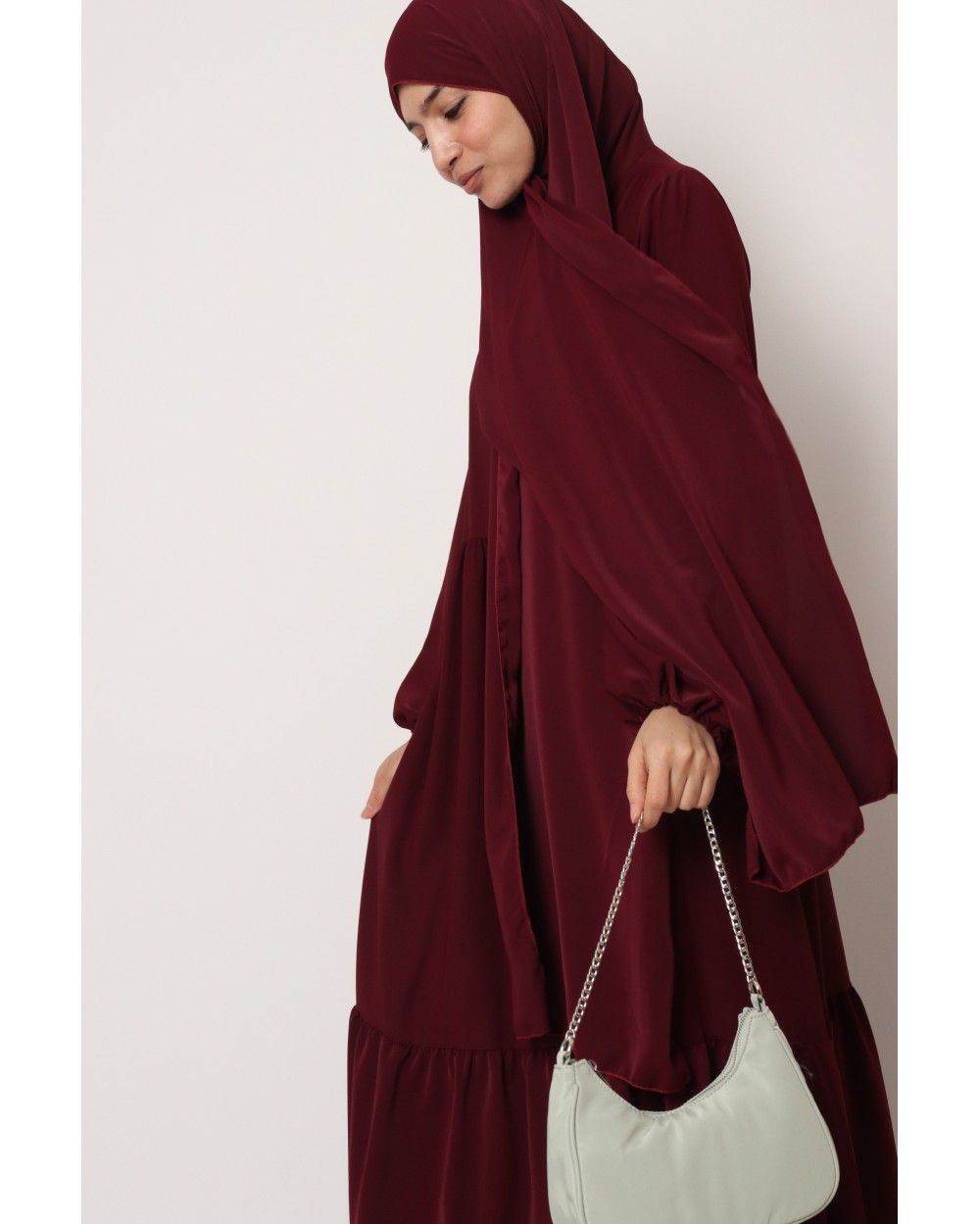 Integrated hijab ruffled dress