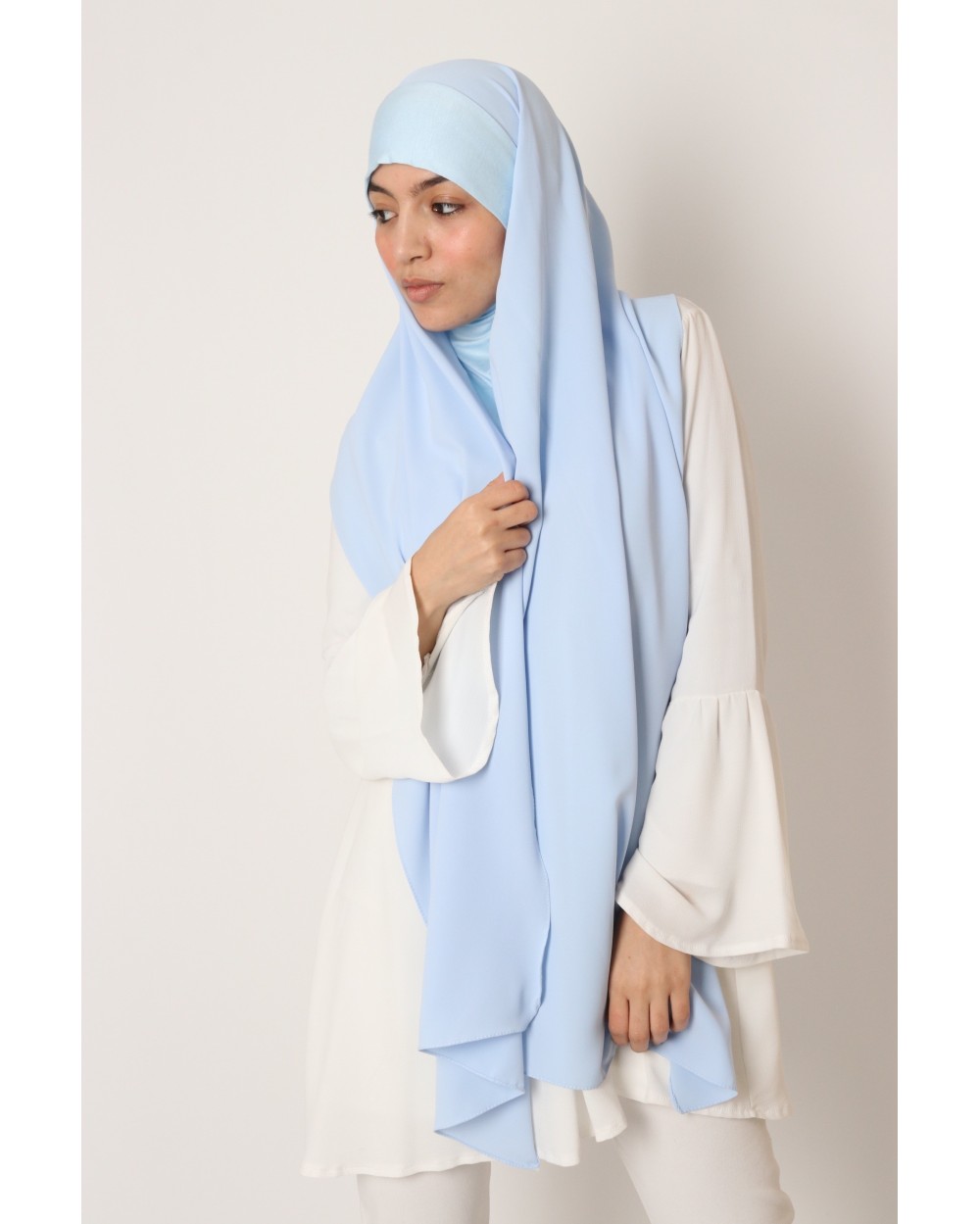 Hijab to put on hood integrated medina silk