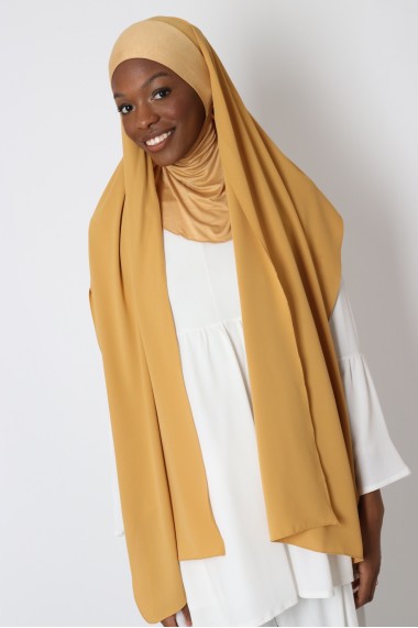 Hijab à enfiler, châle avec bonnet intégré, effet légèrement gaufré, bonnet  en viscose