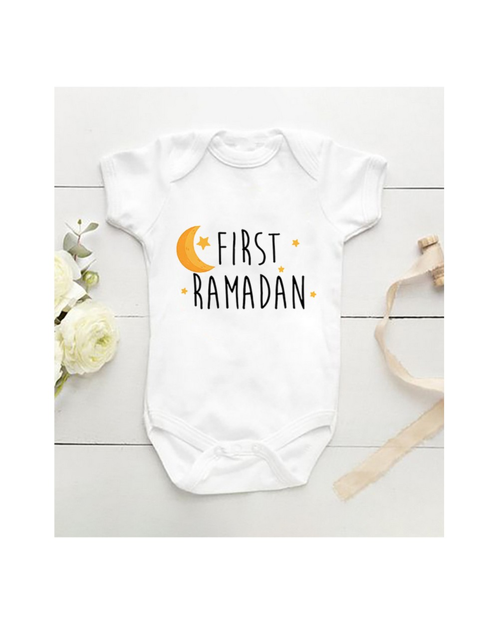 Moon and star "First Ramadan" baby bodysuit
