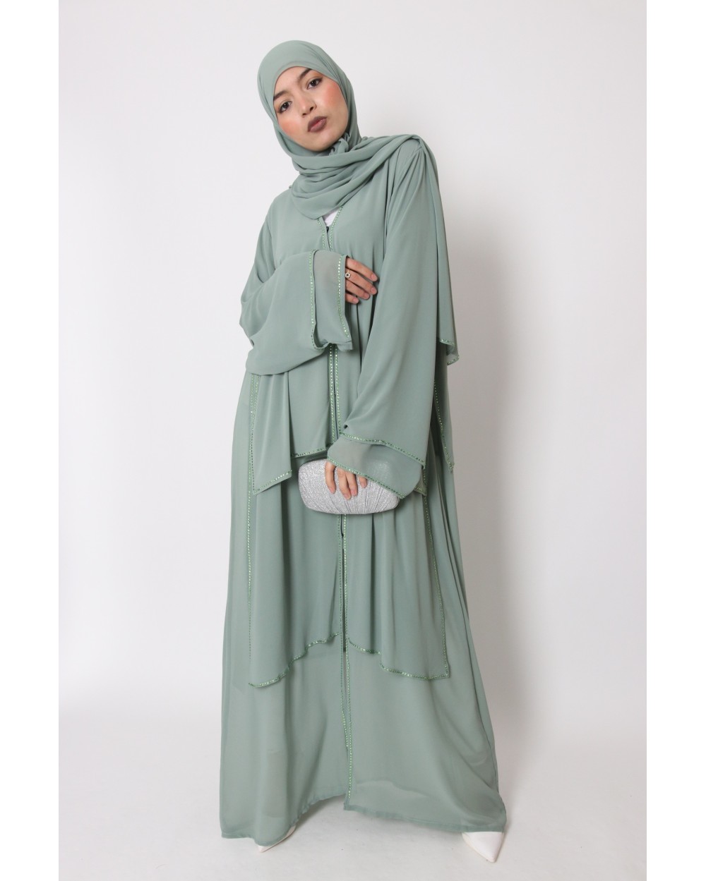 Abaya kimono Dubai mousseline et strass