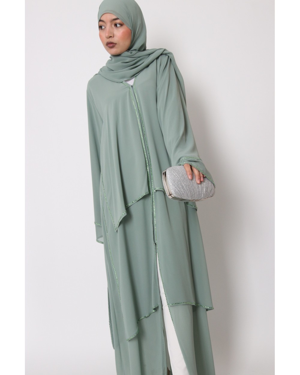 Abaya kimono Dubai mousseline et strass