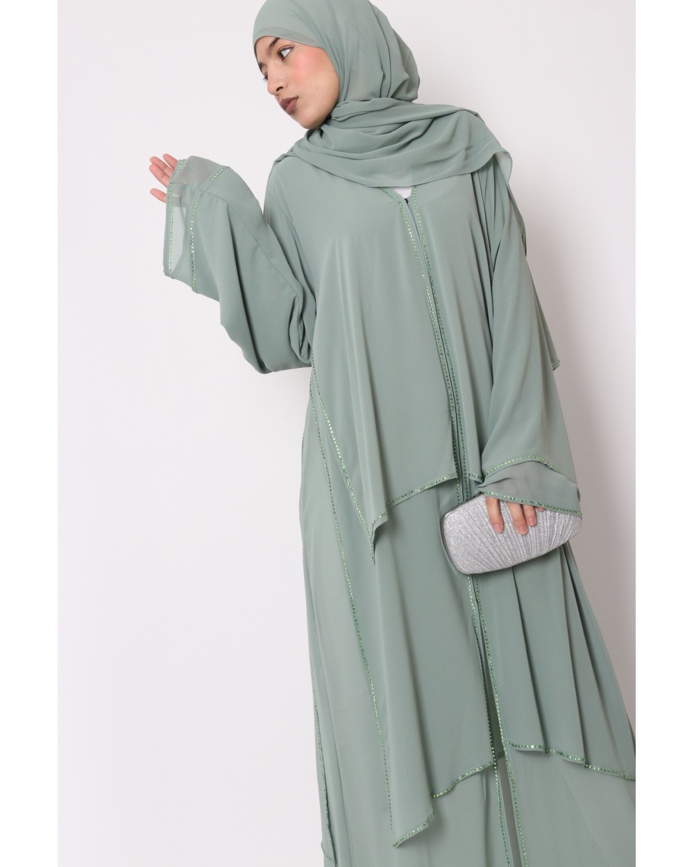 Abaya kimono Dubai mousseline et strass