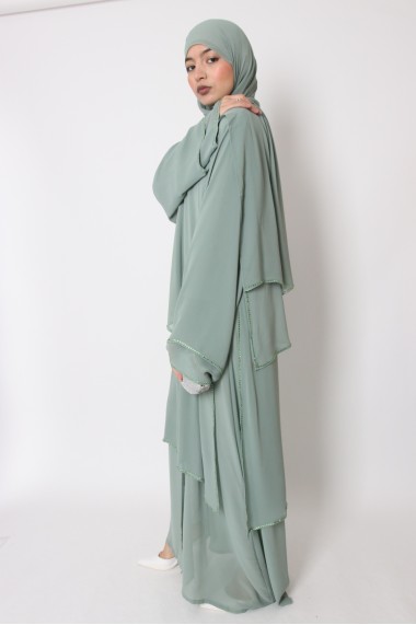 Abaya kimono Dubai mousseline et strass