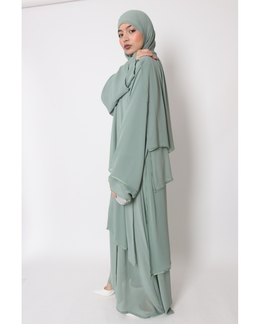 Abaya kimono Dubai mousseline et strass