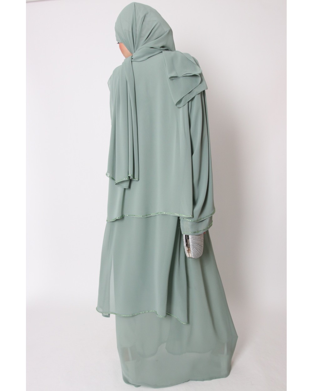 Abaya kimono Dubai mousseline et strass
