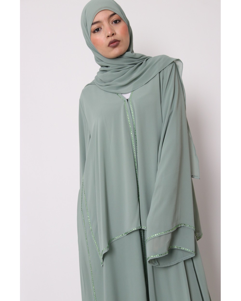 Abaya kimono Dubai mousseline et strass