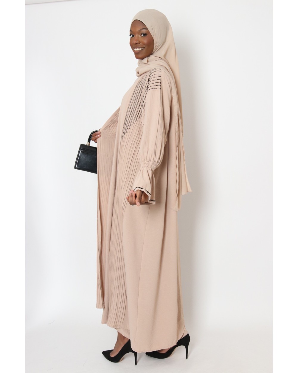 Dubai beaded kimono set with short sleeve dress