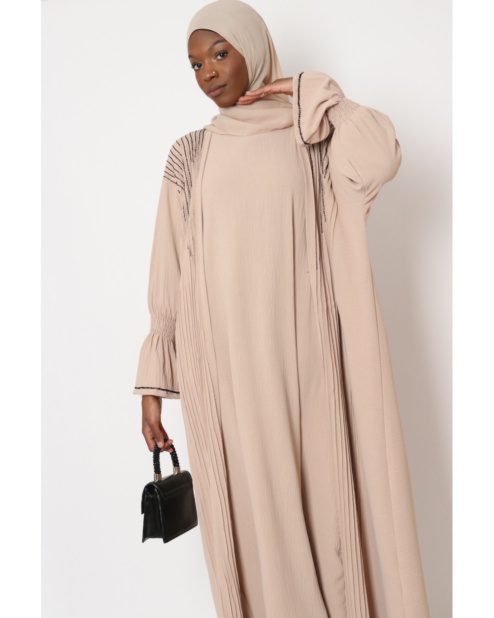 Dubai beaded kimono set with short sleeve dress