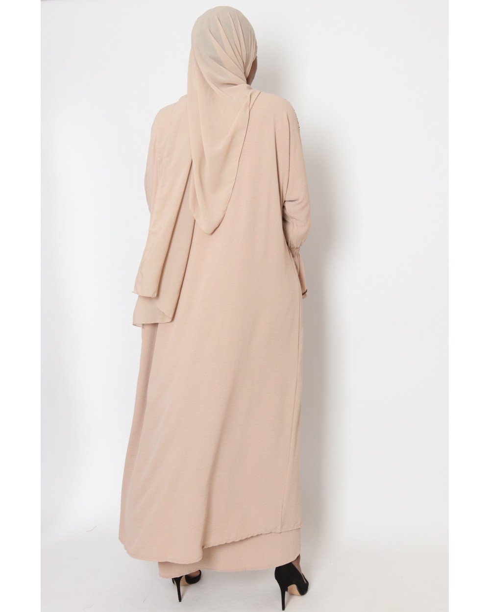 Ensemble dubai Kimono perlé avec robe manche courte