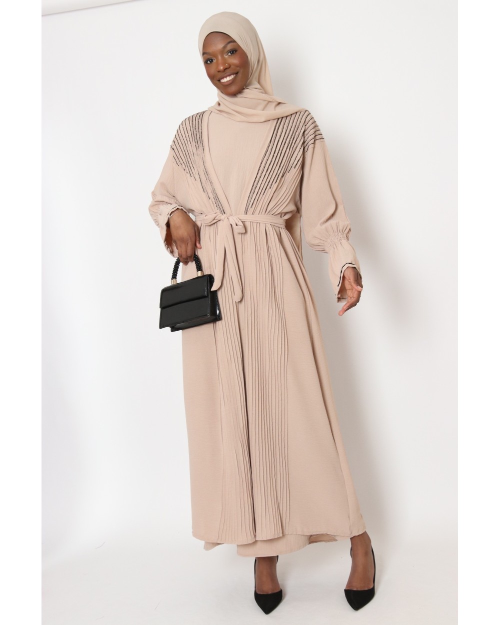 Dubai beaded kimono set with short sleeve dress