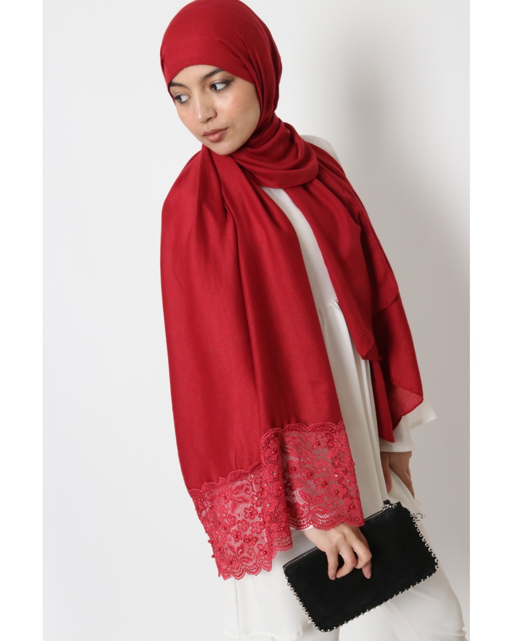 Maxi Hijab Winter dentelle et perles