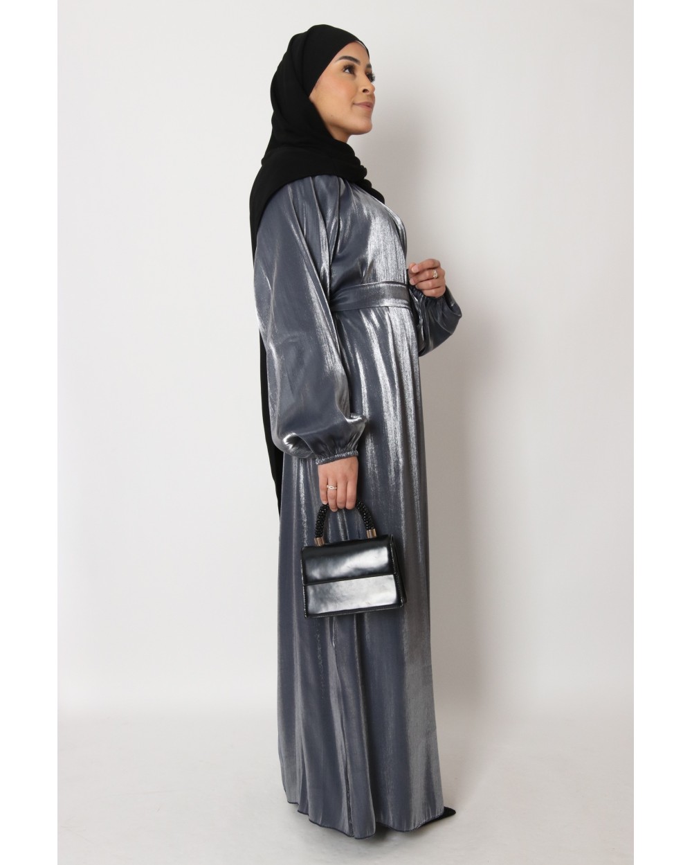 Puff sleeve metallic dress