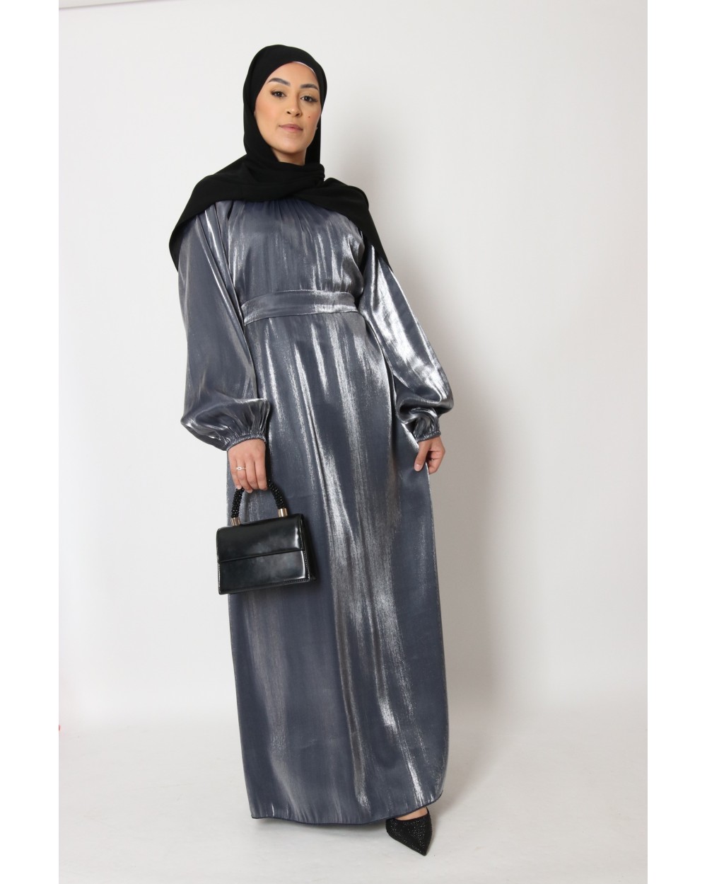 Puff sleeve metallic dress