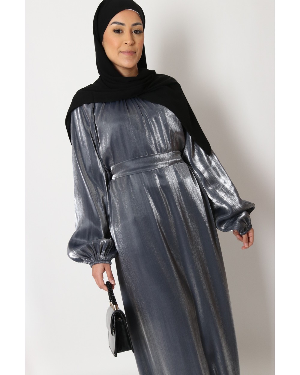 Puff sleeve metallic dress